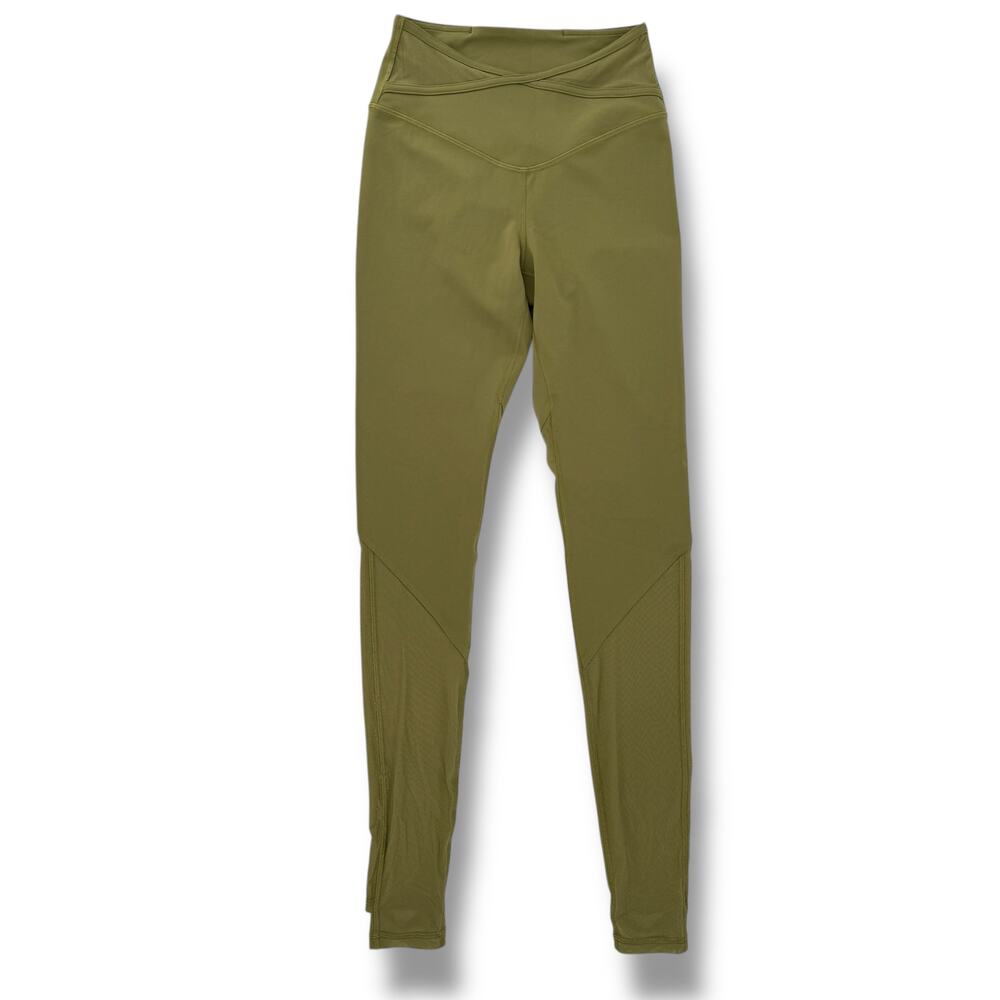 Lululemon Nulu and Crisscross Mesh Stirrup Leggings Womens Sz 4 Bronze Green
